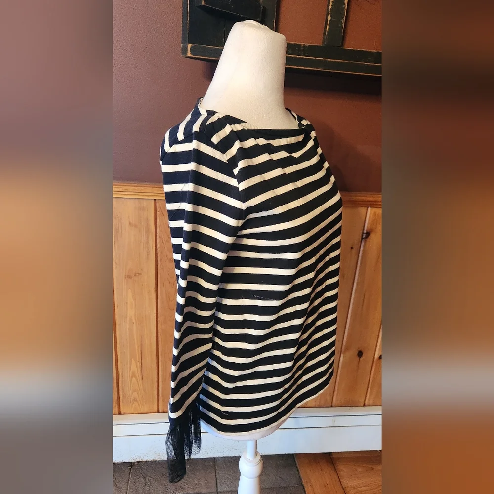 J. CREW XXS Black and White Striped Top with Tool Sleeve Spooky Halloween Top